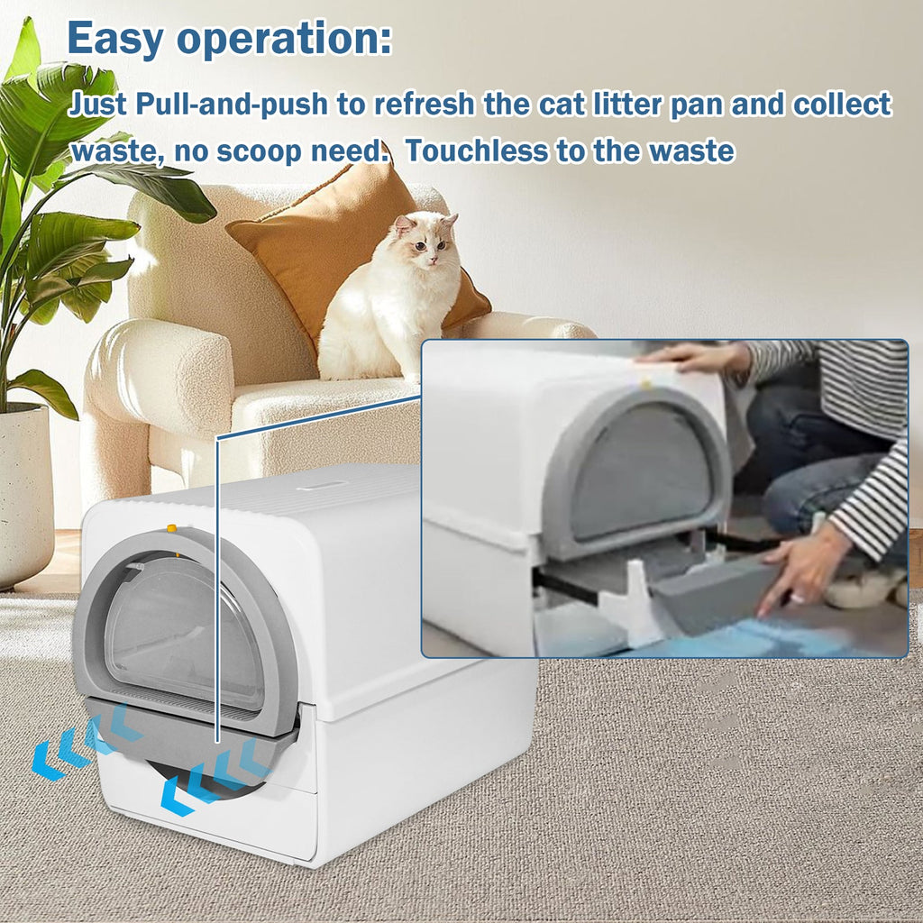 Semi-automatic Cat Litter Box  Pull and Slide rake for Waste Cleaning best design