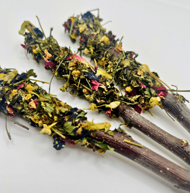 Floral-Dipped "Peppermint Apple Sticks" for Rabbits